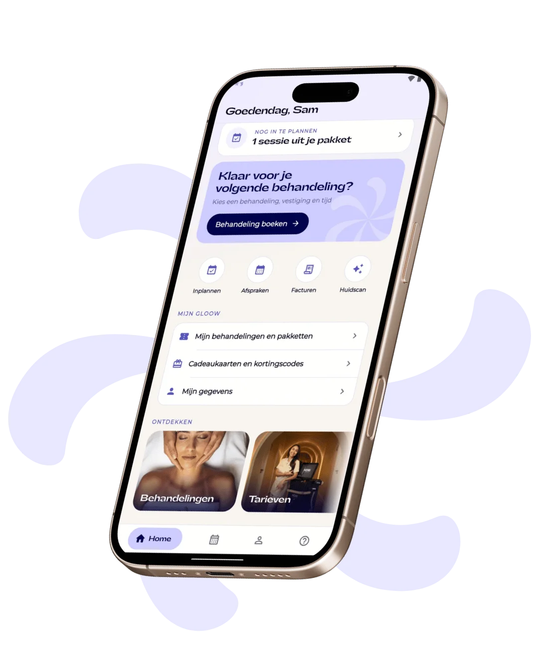 Het startscherm van de Gloow app op een telefoon
